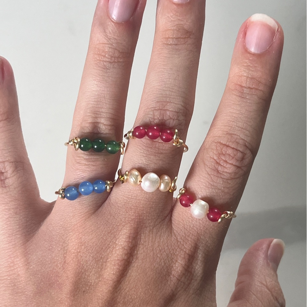 Custom Gold Handmade ring gemstone and pearls - Natural Ruby, Emerald, Sapphire